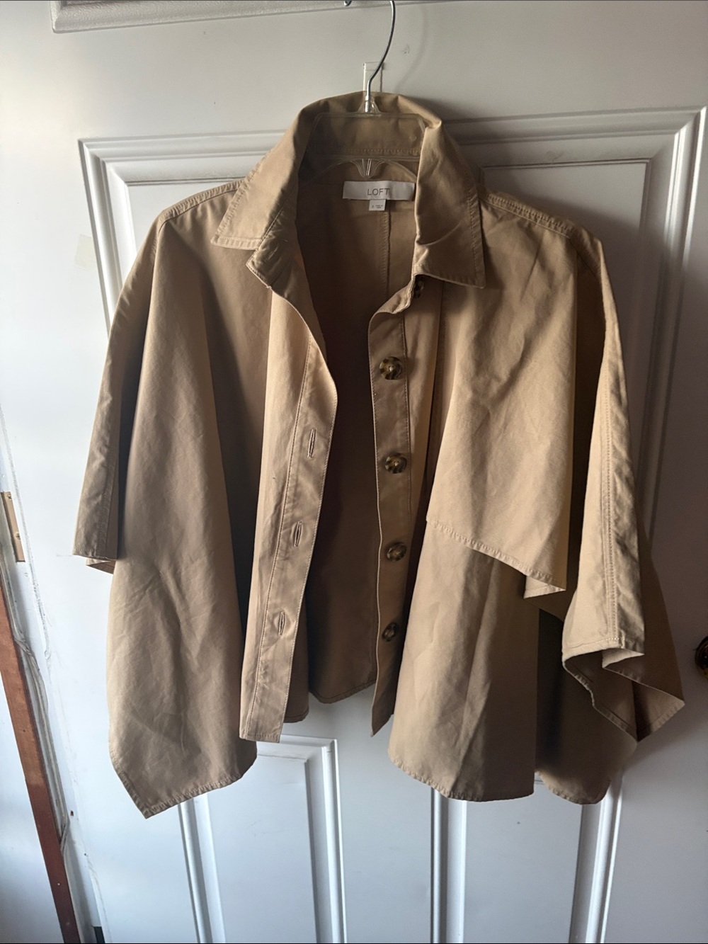 LOFT Tan Cape-Style Button Front Jacket